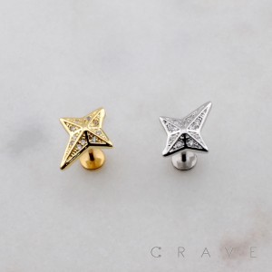 MULTI CZ CELESTIAL FOUR-POINTED NORTH STAR THREADLESS (PUSH IN) 316L SURGICAL STEEL LABRET SET